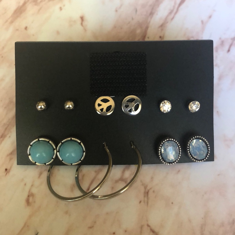 Six pair stud and hoop earrings